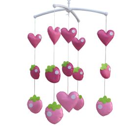 Handmade Baby Crib Mobile Nursery Decor Musical Crib Mobile for Girls Baby Shower Gift; Pink Strawberry and Heart