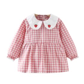 Pink Grid Baby Eating Smock Infant Inner Waterproof Bibs Girls Long Sleeve Painting Smock Apron