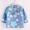 Blue Flower Baby Eating Smock Inner Waterproof Kids Bibs Long Sleeve Princess Apron