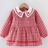 Red Grid Baby Smock Infant Eating Inner Waterproof Bib Girls Long Sleeve Painting Smock Apron