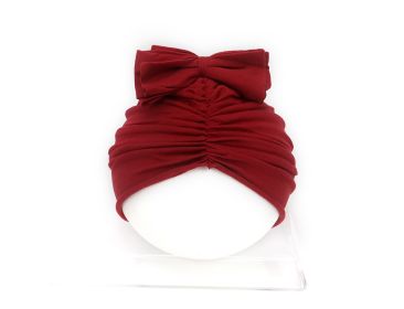 Cute Baby Hat Newborn Soft Baby Girl Hat Turban Infant Toddler Baby Cap Bonnet Headwraps (Option: 35 to 48-Wine Red)