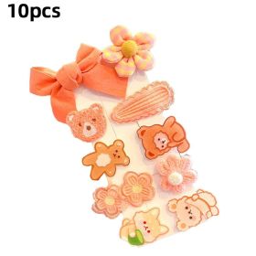 8/9/10Pcs/Set Cartoon Baby Girl Hair Clips Cute Bear Children Hairpins Bowknot Knitted Flower Kids Barretees Baby Hair Accessori (Color: B- 2)