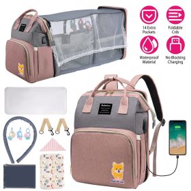 Multifunctional Diaper Bag Backpack Waterproof Mommy Bag (Color: Pink)