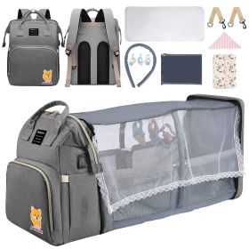 Multifunctional Diaper Bag Backpack Waterproof Mommy Bag (Color: Grey)